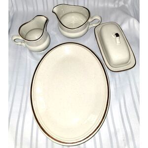 VTG Casual Elegance Hearthside Stoneware Japan 5pc Platter Butter Dish Creamer